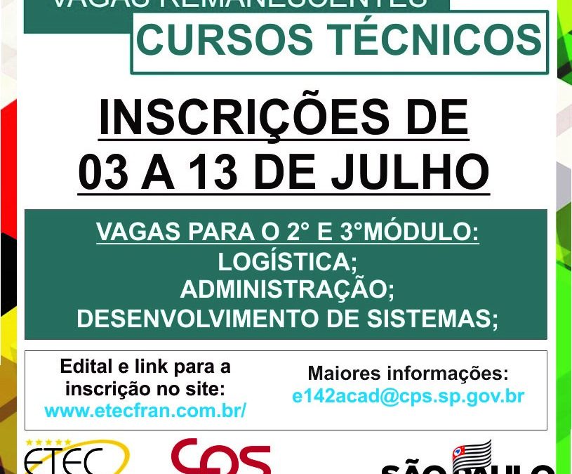 Vagas Remanescentes 2° Semestre de 2020