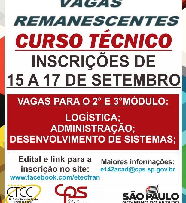 Novas Vagas Remanescentes 2° Semestre de 2020