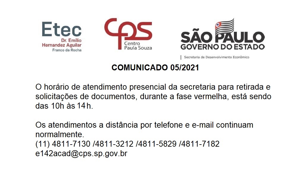 A partir de amanhã novo horário de atendimento da secretaria 10h às 14h.