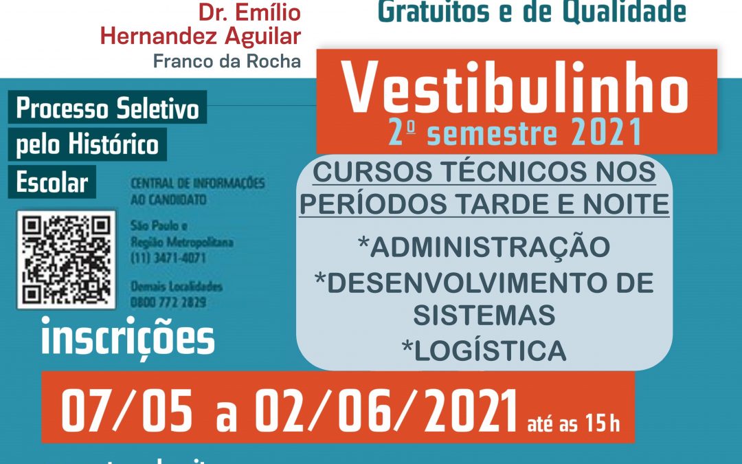 Estão aberta as inscrições para o Vestibulinho do segundo semestre das Etecs
