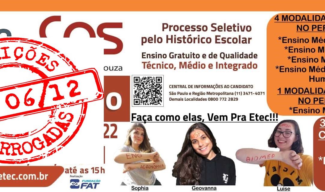 Prorrogação Vestibulinho 1° Semestre 2022