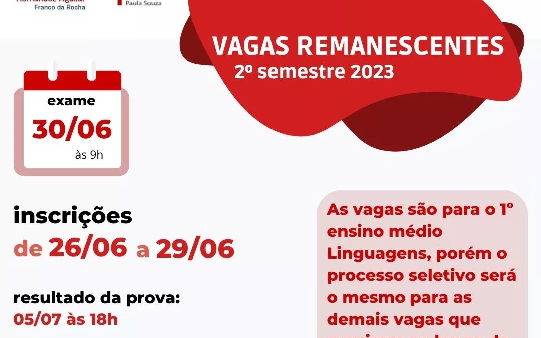 Vagas Remanescentes para o 1° Ensino Médio com Ênfase em Linguagens e suas Tecnologias